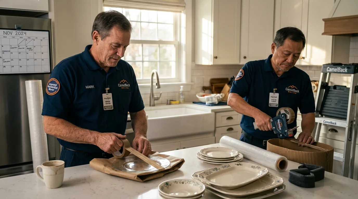 Professional crew packing kitchen dishware in Indian Wells, CA